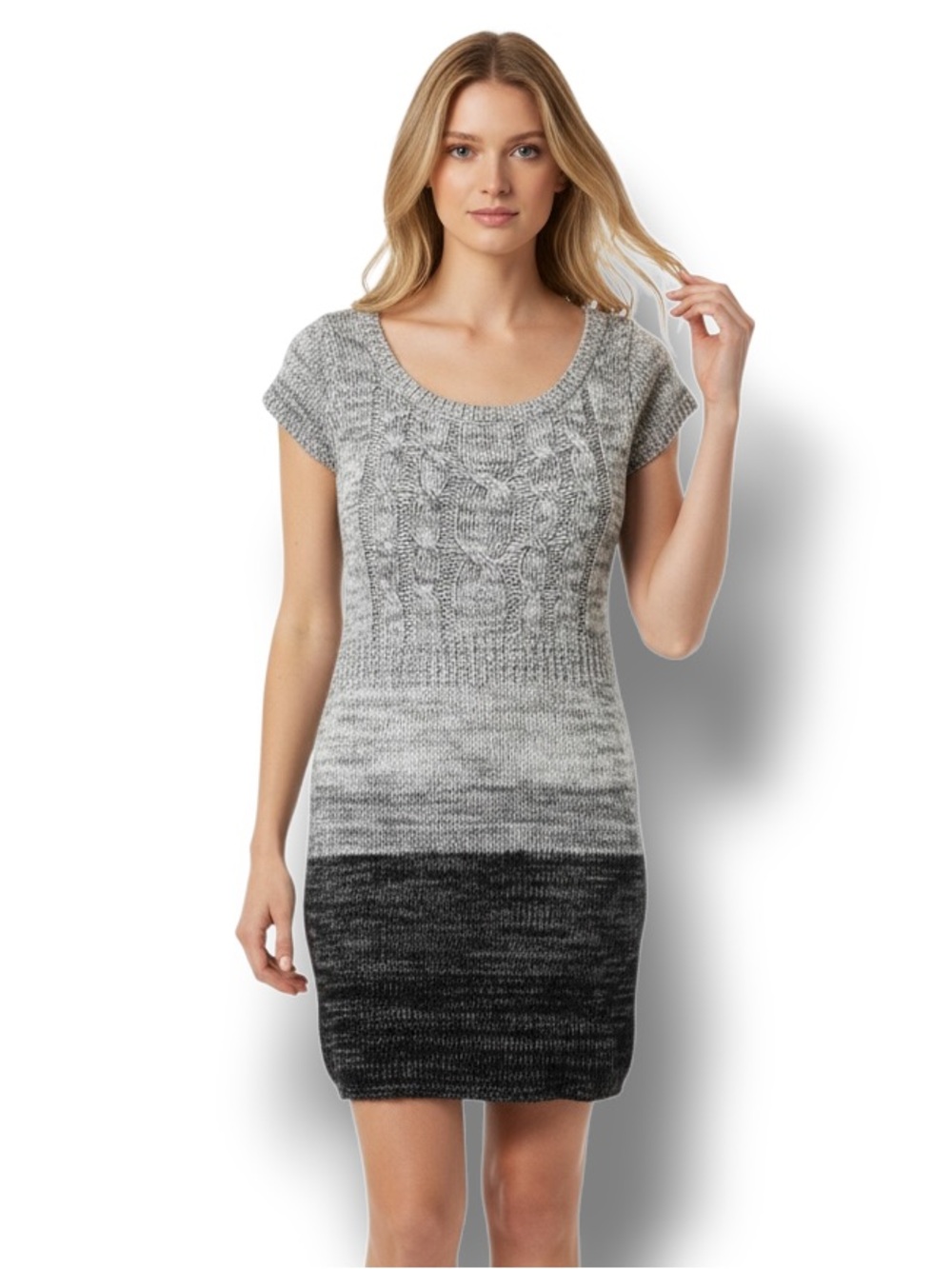 L.E.I. Juniors Taylor Cap Sleeve Cable Knit Mini Sweater Dress VTG Y2K L